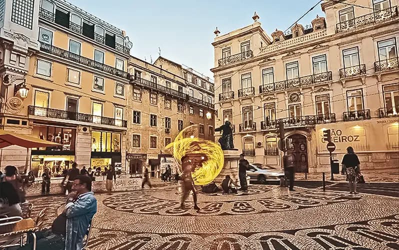 Largo de Camões in Chiado, Lisbon, with Portuguese pavement and street